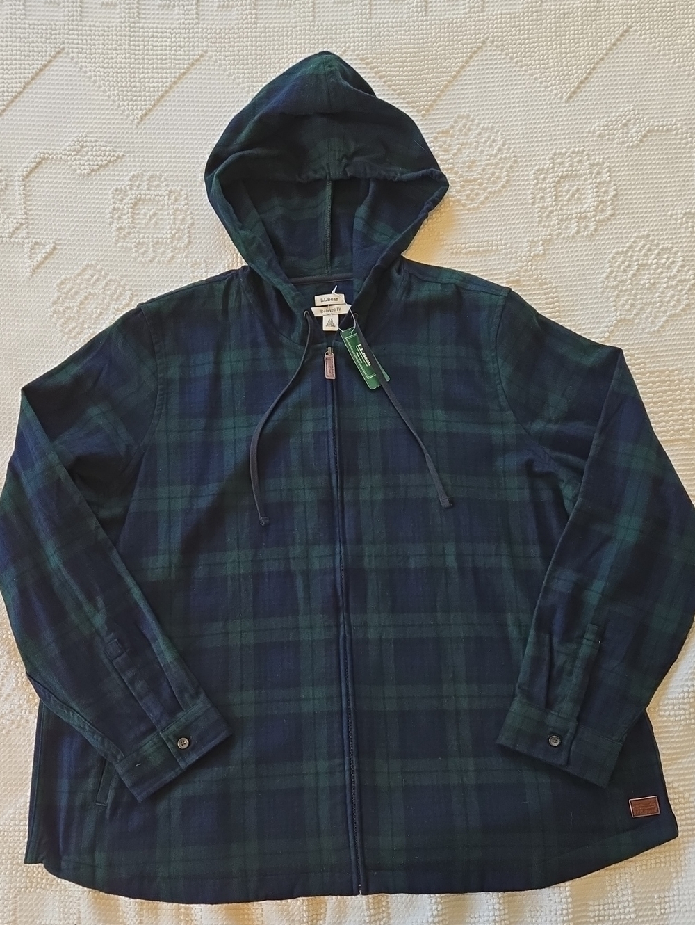 NWT L.L. Bean Size 2X Scotch Plaid Flannel Relaxed Full-Zip Hoodie Black Watch